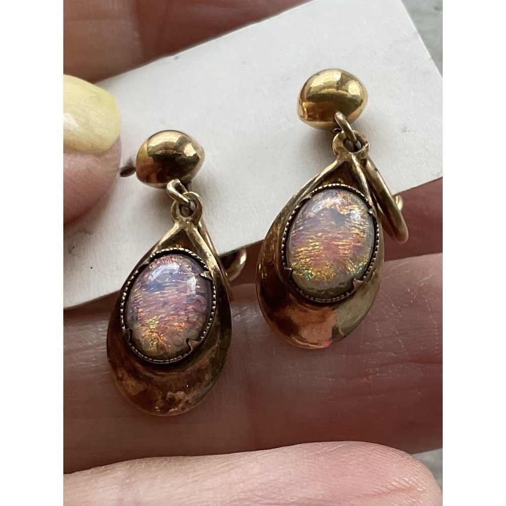 Vintage Bal-Ron Signed 12k Gold Filled Opal Screw Back Earrings Estate Jewelry